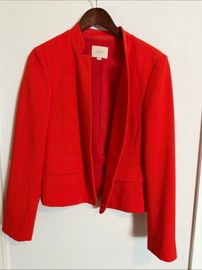 LOFT Vibrant Orangish-Red Open-Front Cropped Blazer